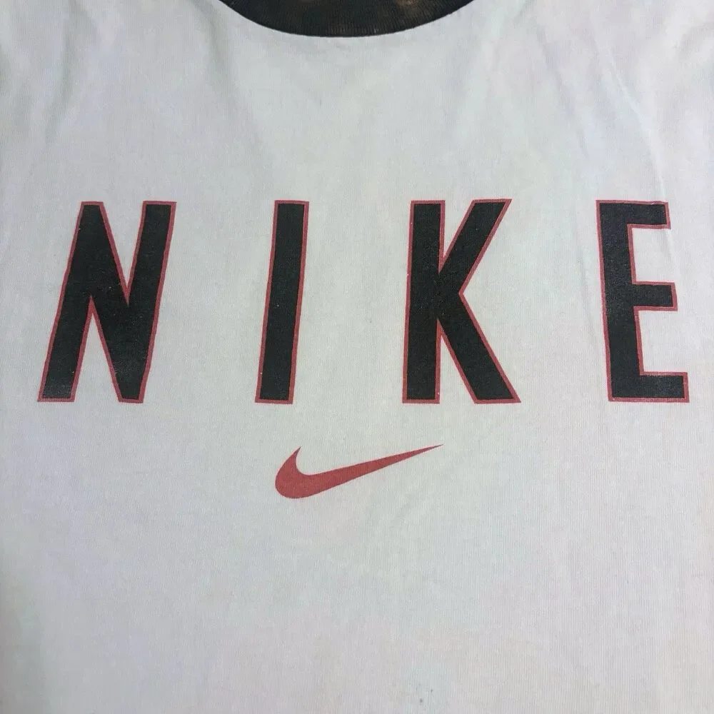 Vintage 90s Y2K Made In USA Nike Large White Ringer Tee Rare White Tag VTG